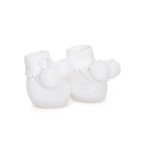 Sapatinho de Tricot Unissex com Pompom - BRANCO