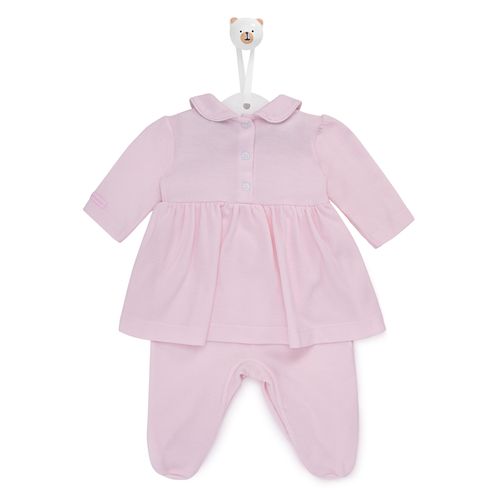 Macacão de Bebê Vestido com Bordado Rococó Flores - ROSA