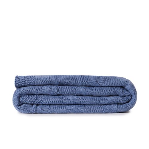 Manta Tricot Ponto Trança - AZUL