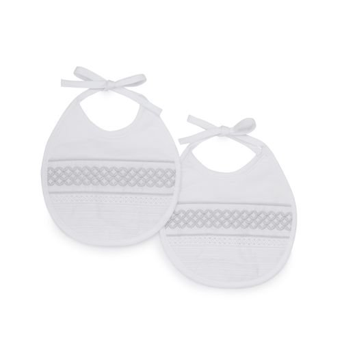 Conjunto de Babador Unissex Bordado Entremeio - 2 Unidades - CINZA/BCO