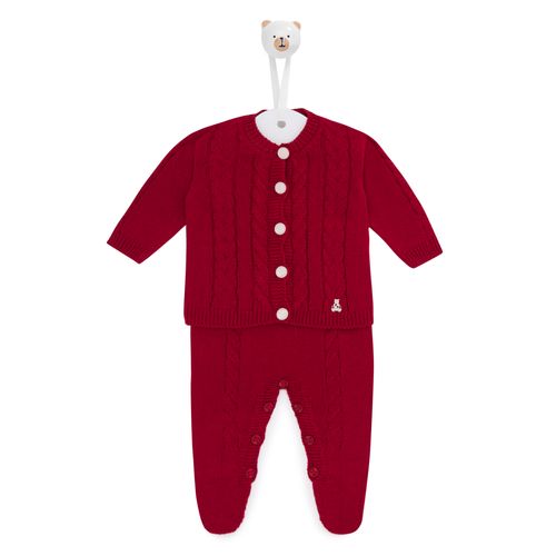 Conjunto de Saída de Maternidade com Manta Ponto Trancinha - VERMELHO