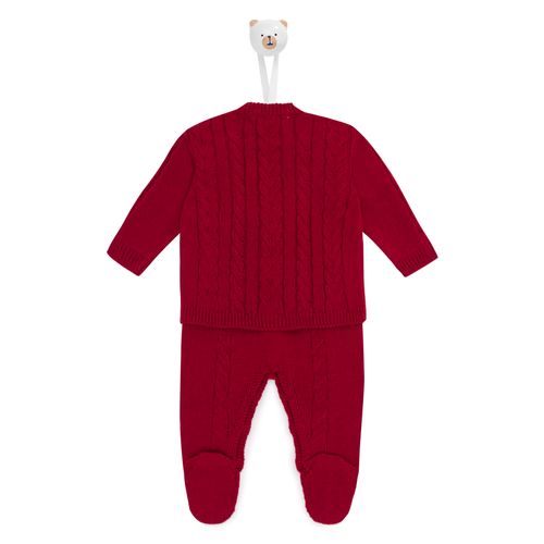 Conjunto de Saída de Maternidade com Manta Ponto Trancinha - VERMELHO