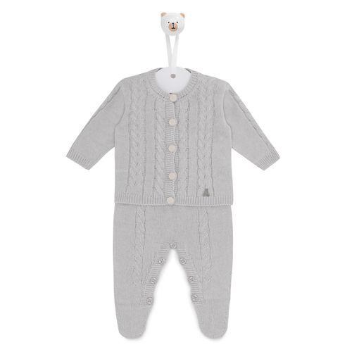 Conjunto de Saída de Maternidade com Manta Ponto Trancinha - CHUMBO