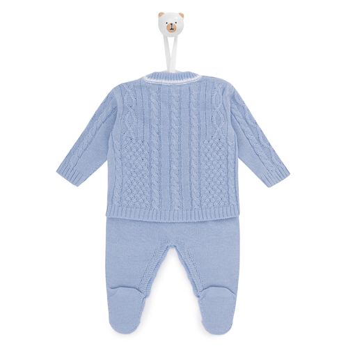Saída de Maternidade Masculina Tricot com Manta Ponto Trança - AZUL
