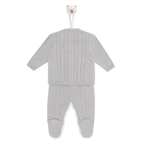 Conjunto de Saída de Maternidade com Manta Ponto Trancinha - CHUMBO