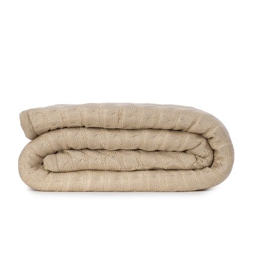 Manta Sherpa Tricot Tranças Double Face - KAKI
