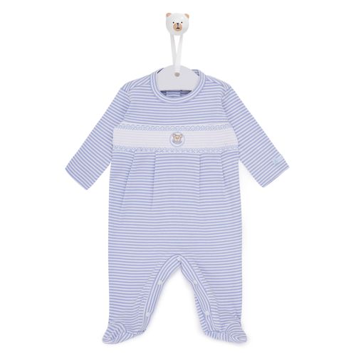 Macacão de Bebê Listras com Ponto Smock. - AZUL BB