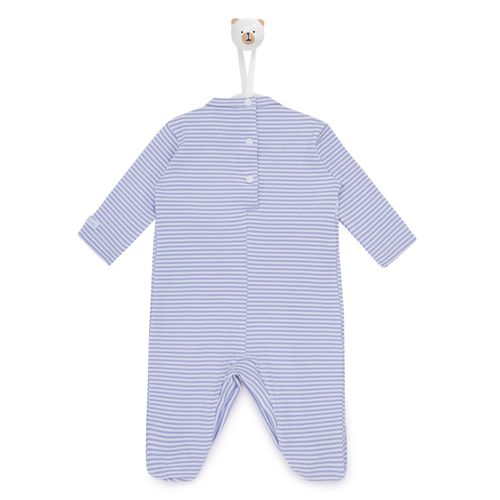 Macacão de Bebê Listras com Ponto Smock. - AZUL BB