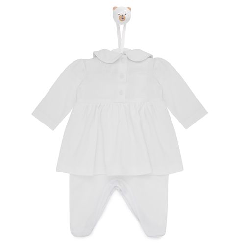 Macacão de Bebê Vestido com bordado Rococó mini flores - BRANCO