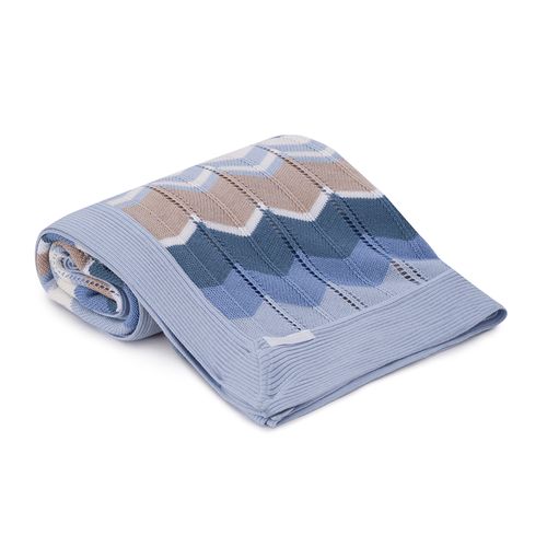 Manta para Berço Tricot Chevron - AZUL