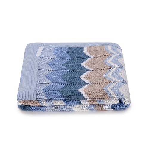 Manta para Berço Tricot Chevron - AZUL
