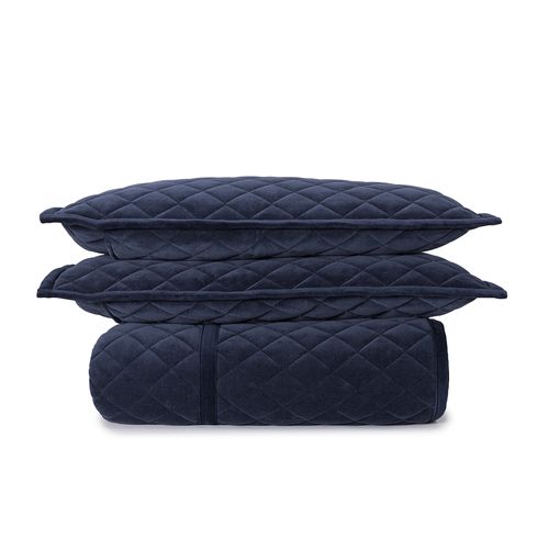 Colcha Casal Plush Matelada Losango - AZUL MARINHO