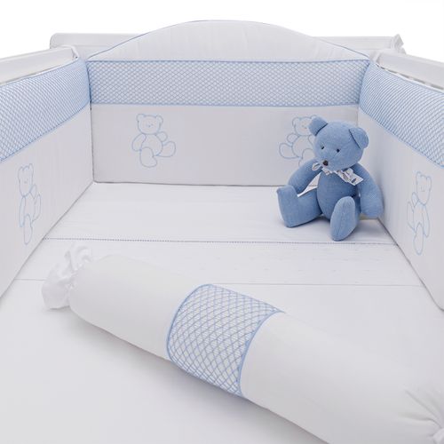 Protetor de Berço Ponto Smock - BRANCO/AZUL