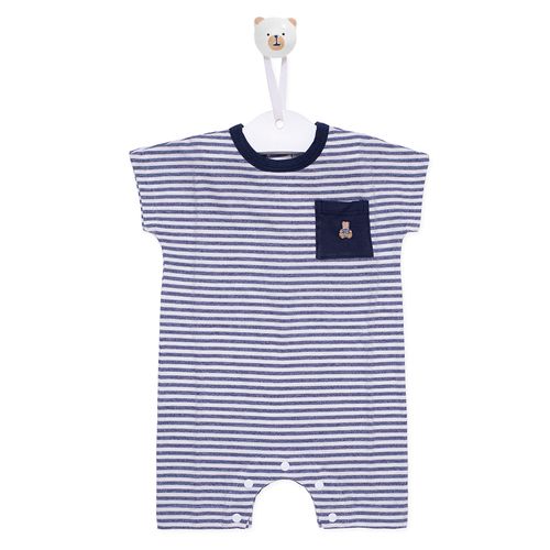 Macacão de Bebê Curto Listrado - AZUL JEANS