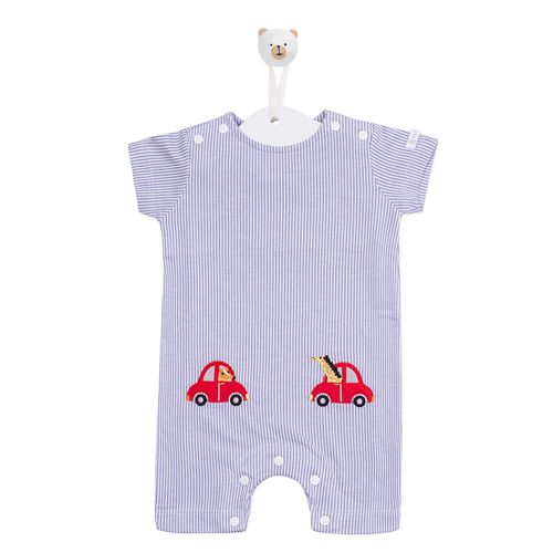 Macacão de Bebê Listrado bordado - AZUL E BRANCO