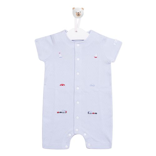 Macacão de Bebê Curto bordado Transportes - AZUL BEBE