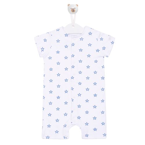 Macacão de Bebê Curto Algodão Egípcio Estrelas - AZUL JEANS