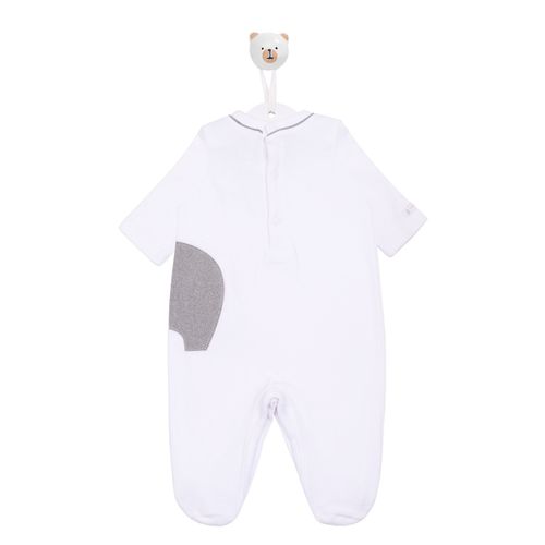 Macacão de Bebê Plush Bordado Elefante - BRANCO