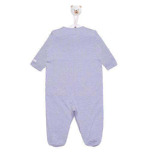 Macacão de Bebê listrado bordado Animais - AZUL E BRANCO