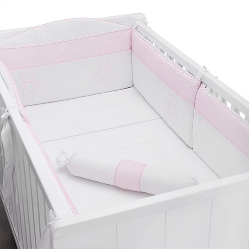 Protetor de Berço Ponto Smock - BRANCO/ROSA
