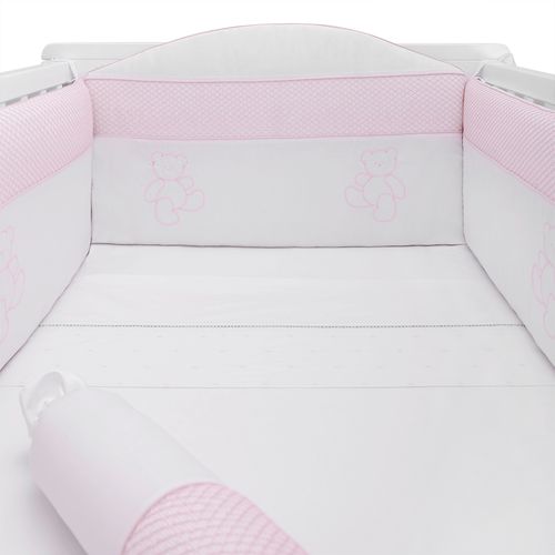 Protetor de Berço Ponto Smock - BRANCO/ROSA