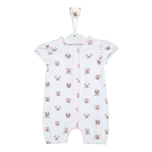Macacão de Bebê Curto Mini Dogs - BRANCO COM ROSA