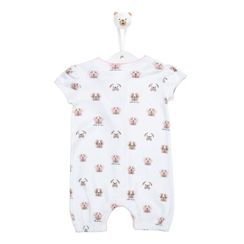Macacão de Bebê Curto Mini Dogs - BRANCO COM ROSA