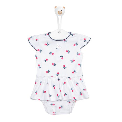 Macacão de Bebê Feminino Algodão Egípcio Mini Floral - BRANCO COM VERMELHO
