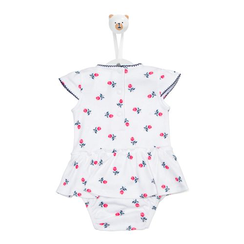 Macacão de Bebê Feminino Algodão Egípcio Mini Floral - BRANCO COM VERMELHO
