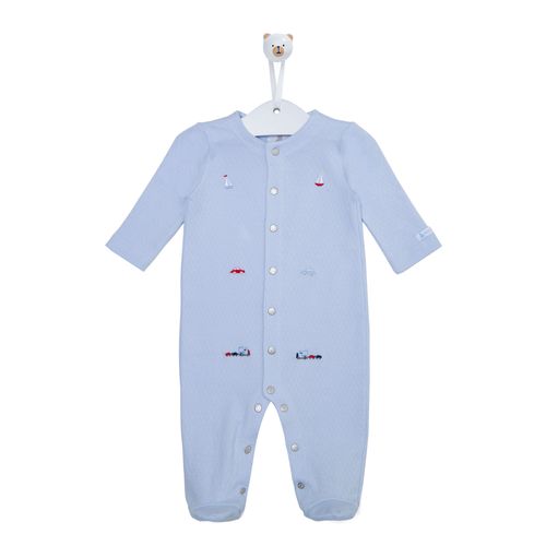 Macacão de Bebê dadinhos bordado Transportes - AZUL BEBE