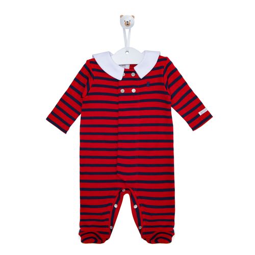 Macacão de Bebê Listrado estrelas bordadas - VERMELHO