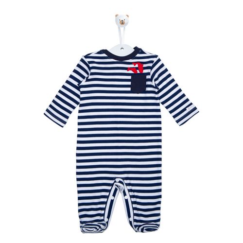Macacão de Bebê Listrado Peixes - AZUL MARINHO