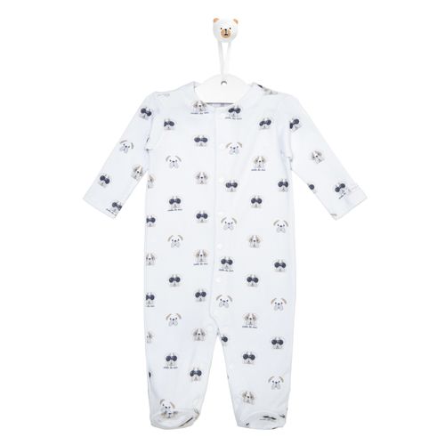 Macacão de Bebê Longo Mini dogs - BRANCO COM CINZA