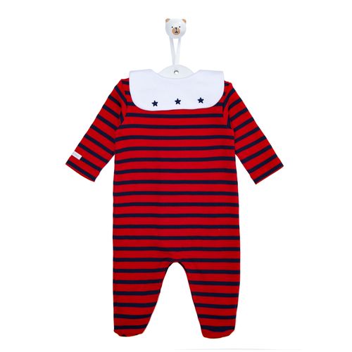 Macacão de Bebê Listrado estrelas bordadas - VERMELHO
