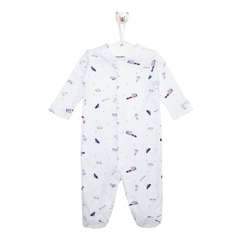 Macacão de Bebê Algodão Egípcio Transportes - BRANCO COM AZUL