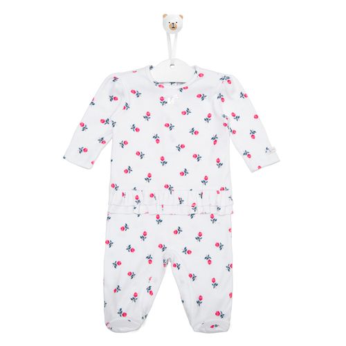 Macacão de Bebê Feminino Manga Longa Algodão Egípcio - BRANCO COM VERMELHO