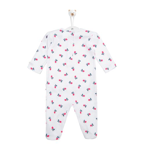 Macacão de Bebê Feminino Manga Longa Algodão Egípcio - BRANCO COM VERMELHO
