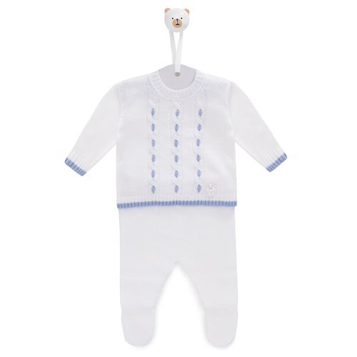 Conjunto de Saída de Maternidade com Manta Passa Fita Trança - BRANCO