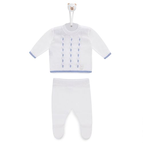 Conjunto de Saída de Maternidade com Manta Passa Fita Trança - BRANCO