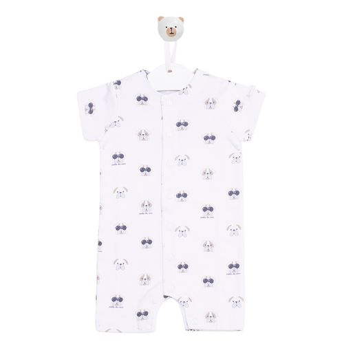 Macacão de Bebê Algodão Egípcio  Cachorro - BRANCO COM CINZA