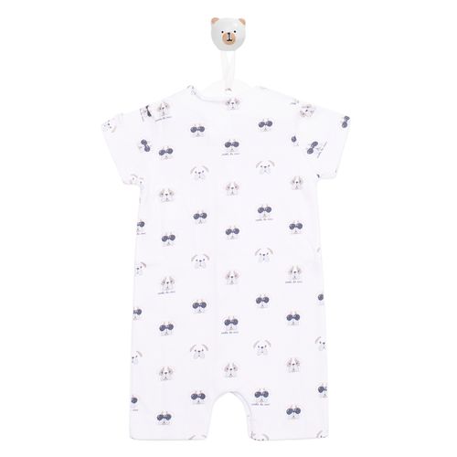Macacão de Bebê Algodão Egípcio  Cachorro - BRANCO COM CINZA