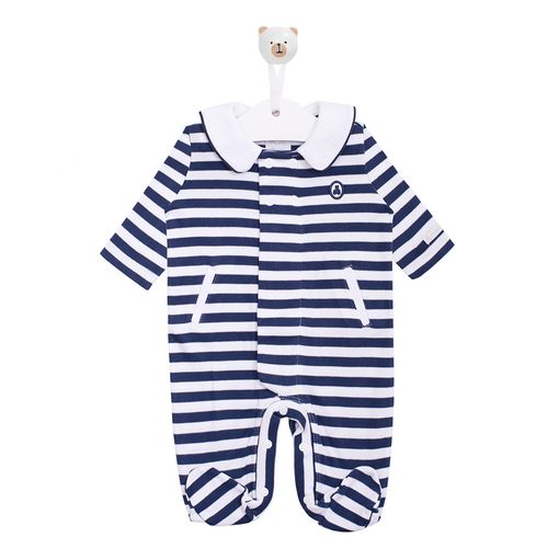Macacão de Bebê Algodão Egípcio Gola Urso - AZUL MARINHO