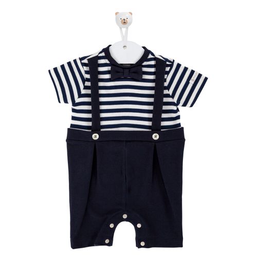 Macacão de Bebê Masculino Curto Suedine Suspensório - AZUL MARINHO