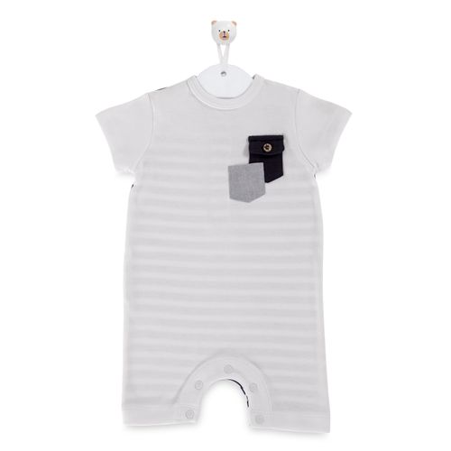 Macacão de Bebê Masculino Curto com Listras - AZUL MARINHO