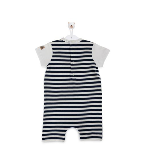 Macacão de Bebê Masculino Curto com Listras - AZUL MARINHO