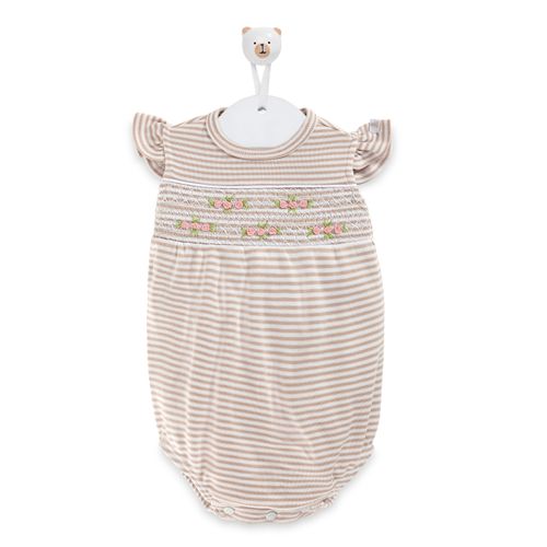 Macacão de Bebê Suedine Listrado Ponto Smock - KAKI