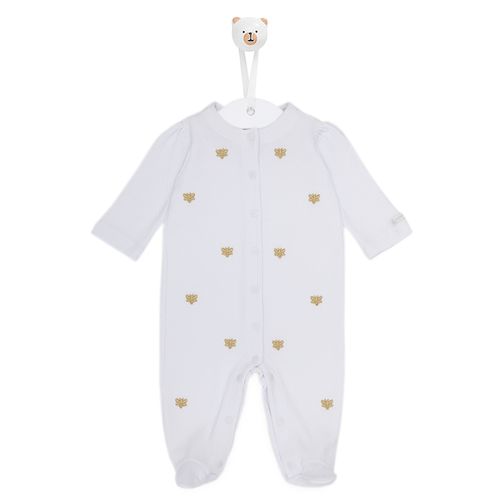 Macacão de Bebê Feminino Longo Dadinhos Bees - BRANCO