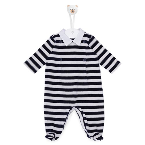 Macacão de Bebê Plush Listrado - AZUL/BCO