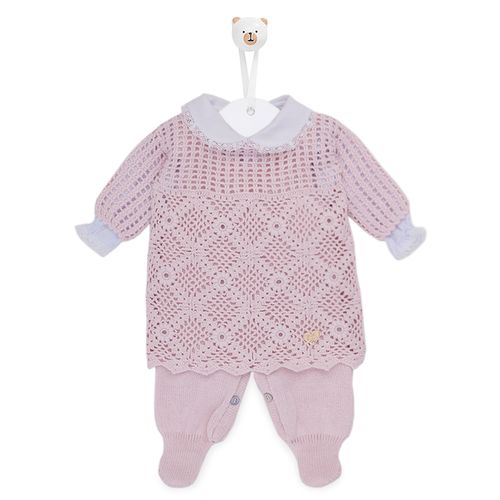 Saída de Maternidade Feminina Completa Tricot em Crochê - ROSA
