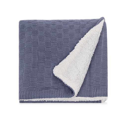 Manta Tricot Sherpa Quadrados - AZUL